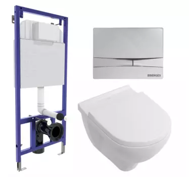 Комплект 3 в 1 инсталляция Berges Wasserhaus Novum 040253 + Унитаз подвесной Villeroy & Boch O Novo Directflush + кнопка хром 040253+5660HR01