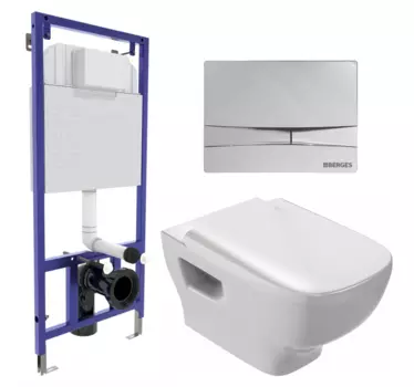 Комплект 3 в 1 инсталляция Berges Wasserhaus Novum 040253 + Унитаз подвесной Jacob Delafon Struktura EDE102-00 + кнопка хром 040253+EDE102-00+E20606-00