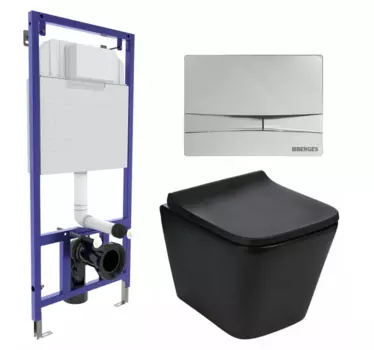 Комплект 3 в 1 инсталляция Berges Wasserhaus Novum 040253 + Подвесной унитаз WeltWasser Gelbach 041 MT-BL + кнопка хром 040253+10000008262