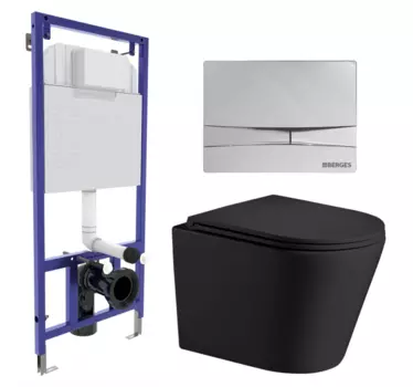 Комплект 3 в 1 инсталляция Berges Wasserhaus Novum 040253 + Подвесной унитаз WeltWasser Salzbach 043 MT-BL + кнопка хром 040253+10000008258