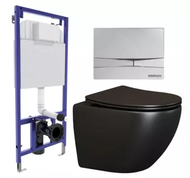 Комплект 3 в 1 инсталляция Berges Wasserhaus Novum 040253 + Унитаз подвесной Ceramica Nova Metropol CN4002MB + кнопка хром 040253+CN4002MB