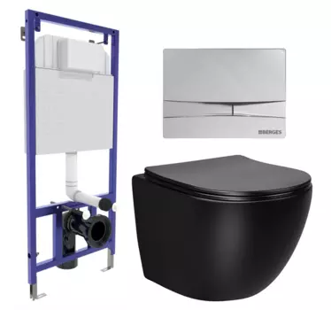 Комплект 3 в 1 инсталляция Berges Wasserhaus Novum 040253 + Унитаз Vincea Globo VT1-14MB + кнопка хром 040253+VT1-14MB