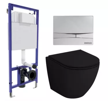 Комплект 3 в 1 инсталляция Berges Wasserhaus Novum 040253 + Унитаз подвесной Grossman GR-4455BMS + кнопка хром 040253+GR-4455BMS