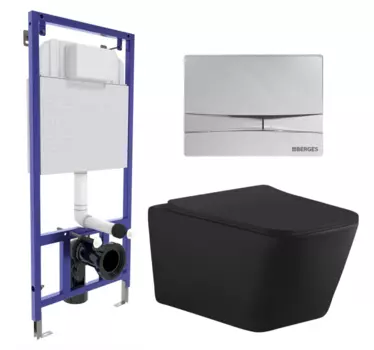 Комплект 3 в 1 инсталляция Berges Wasserhaus Novum 040253 + Унитаз подвесной Aquanet Tavr-W BW 287011 + кнопка хром 040253+287011