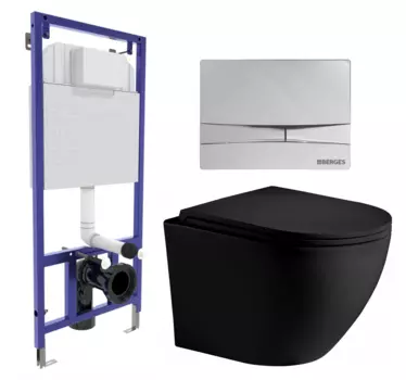 Комплект 3 в 1 инсталляция Berges Wasserhaus Novum 040253 + Унитаз подвесной Weltwasser WW Merzbach 043 MT-BL + кнопка хром 040253+10000009940