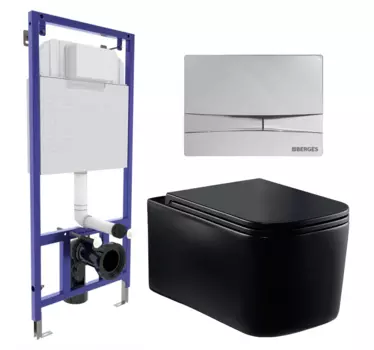 Комплект 3 в 1 инсталляция Berges Wasserhaus Novum 040253 + Унитаз Vincea Ultra Rimless VT1-32MB + кнопка хром 040253+VT1-32MB