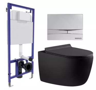 Комплект 3 в 1 инсталляция Berges Wasserhaus Novum 040253 + Унитаз подвесной Aquanet Cetus 287008 + кнопка хром 040253+287008