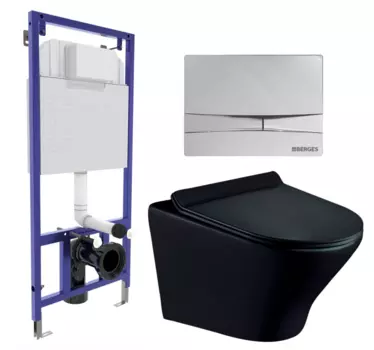 Комплект 3 в 1 инсталляция Berges Wasserhaus Novum 040253 + Унитаз подвесной Esbano Aster ESUPASTEBM + кнопка хром 040253+ESUPASTEBM