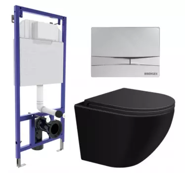 Комплект 3 в 1 инсталляция Berges Wasserhaus Novum 040253 + Подвесной унитаз SinteSi EVI + кнопка хром 040253+SIN-TS-EVI-151BM