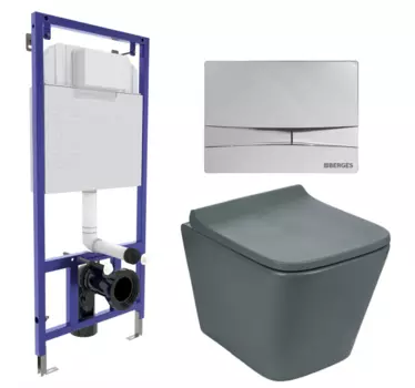 Комплект 3 в 1 инсталляция Berges Wasserhaus Novum 040253 + Унитаз подвесной Weltwasser WW SK Gelbach 041 MT-GR + кнопка хром 040253+10000008263