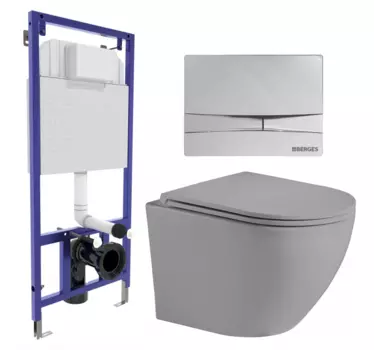 Комплект 3 в 1 инсталляция Berges Wasserhaus Novum 040253 + Унитаз подвесной Weltwasser WW Merzbach 043 MT-GR + кнопка хром 040253+10000009941