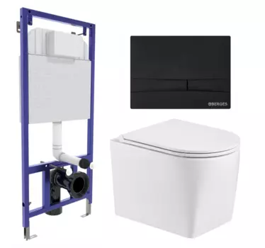 Комплект 3 в 1 инсталляция Berges Wasserhaus Novum 040255 + Унитаз подвесной WeltWasser Nesenbach 004 GL-WT + кнопка черная 040255+10000008265