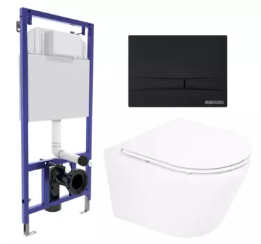 Комплект 3 в 1 инсталляция Berges Wasserhaus Novum 040255 + Унитаз подвесной BelBagno Tre BB8001CHR/SC + кнопка черная 040255+BB8001CHR/SC