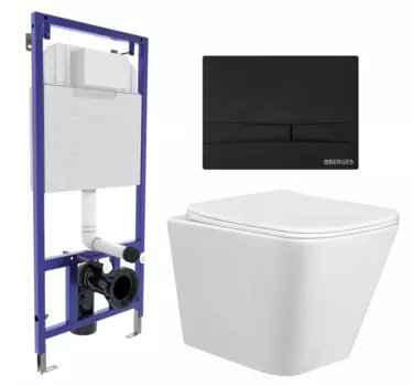 Комплект 3 в 1 инсталляция Berges Wasserhaus Novum 040255 + Унитаз подвесной Taliente Correto CR25200 + кнопка черная 040255+CR25200
