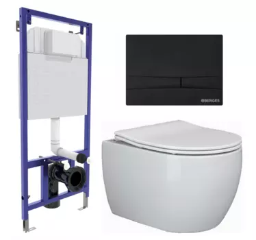 Комплект 3 в 1 инсталляция Berges Wasserhaus Novum 040255 + Унитаз подвесной Ceramica Nova Play CN3001 + кнопка черная 040255+CN3001