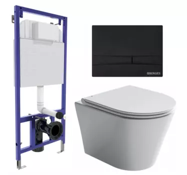 Комплект 3 в 1 инсталляция Berges Wasserhaus Novum 040255 + Унитаз подвесной Ceramica Nova Forma CN3011 + кнопка черная 040255+CN3011