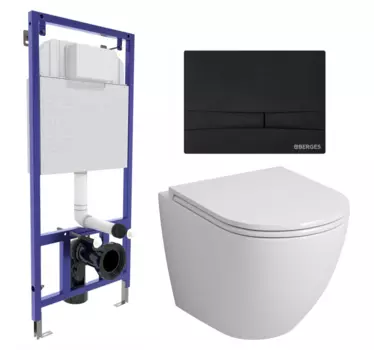 Комплект 3 в 1 инсталляция Berges Wasserhaus Novum 040255 + Унитаз подвесной Grossman GR-4455S + кнопка черная 040255+GR-4455S