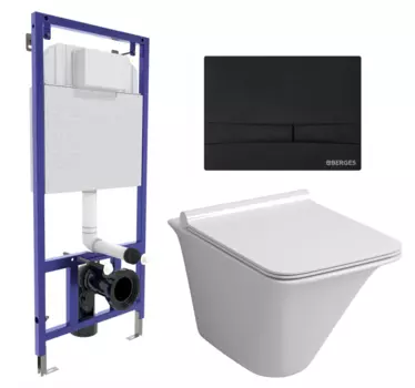 Комплект 3 в 1 инсталляция Berges Wasserhaus Novum 040255 + Унитаз подвесной Grossman GR-4413S + кнопка черная 040255+GR-4413S