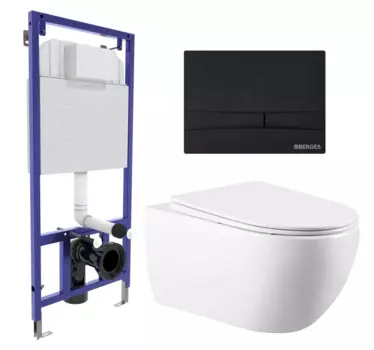 Комплект 3 в 1 инсталляция Berges Wasserhaus Novum 040255 + Унитаз подвесной Vincea Evo VT1-34 + кнопка черная 040255+VT1-34