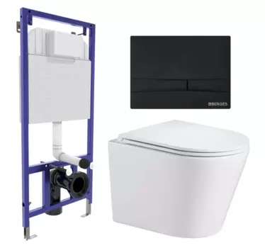 Комплект 3 в 1 инсталляция Berges Wasserhaus Novum 040255 + Подвесной унитаз WeltWasser Salzbach 043 GL-WT + кнопка черная 040255+10000010281