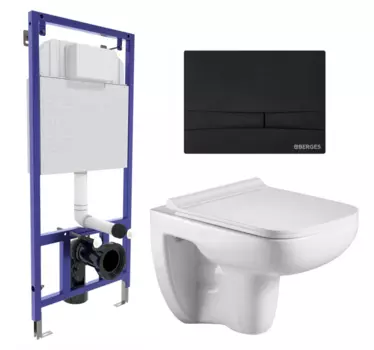Комплект 3 в 1 инсталляция Berges Wasserhaus Novum 040255 + Подвесной унитаз WeltWasser Kehlbach 004 GL-WT + кнопка черная 040255+10000003810