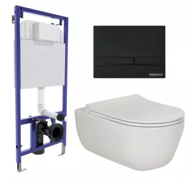 Комплект 3 в 1 инсталляция Berges Wasserhaus Novum 040255 + Унитаз подвесной Berges Wasserhaus Ego XL 082118 + кнопка черная 040255+082118
