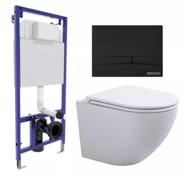 Комплект 3 в 1 инсталляция Berges Wasserhaus Novum 040255 + Подвесной унитаз SinteSi EVI + кнопка черная 040255+SIN-TS-EVI-151