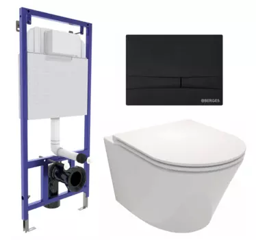 Комплект 3 в 1 инсталляция Berges Wasserhaus Novum 040255 + Унитаз подвесной Jacob Delafon Rodin+ EDY102-00 + кнопка черная 040255+EDY102-00
