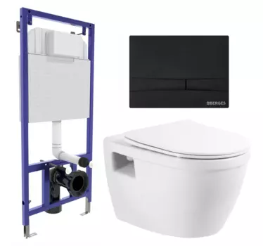 Комплект 3 в 1 инсталляция Berges Wasserhaus Novum 040255 + Унитаз подвесной BelBagno Loto BB070CHR/SC + кнопка черная 040255+BB070CHR/SC