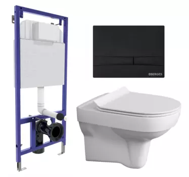 Комплект 3 в 1 инсталляция Berges Wasserhaus Novum 040255 + Унитаз подвесной Cersanit City New + кнопка черная 040255+S-MZ-CITY-COn-S-DL-w