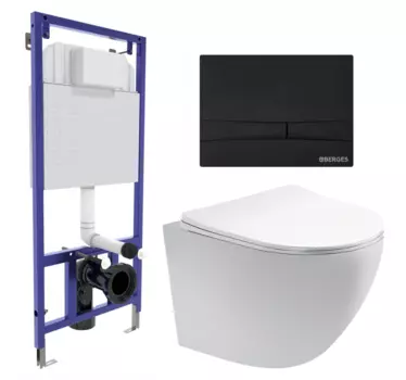 Комплект 3 в 1 инсталляция Berges Wasserhaus Novum 040255 + Унитаз подвесной Акватек Европа AQ1900-00 + кнопка черная 040255+AQ1900-00