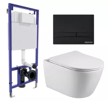 Комплект 3 в 1 инсталляция Berges Wasserhaus Novum 040255 + Унитаз подвесной Акватек Вега AQ1905-00 + кнопка черная 040255+AQ1905-00