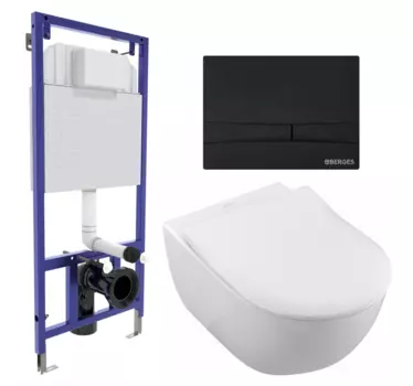 Комплект 3 в 1 инсталляция Berges Wasserhaus Novum 040255 + Унитаз подвесной Villeroy & Boch Subway 2.0 5614R201 + кнопка черная 040255+5614R201