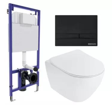 Комплект 3 в 1 инсталляция Berges Wasserhaus Novum 040255 + Унитаз подвесной Cezares Stylus CZR-513-TH-R + кнопка черная 040255+CZR-513-TH-R+CZR-2011-SC