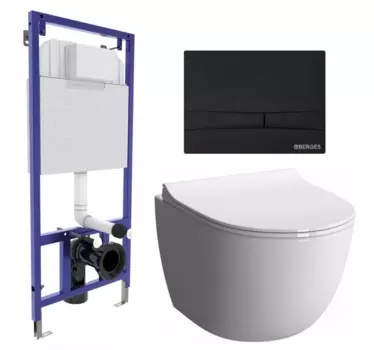 Комплект 3 в 1 инсталляция Berges Wasserhaus Novum 040255 + Унитаз подвесной VitrA Sento 7748В003-0075 + кнопка черная 040255+7748B003-0075+130-003-009