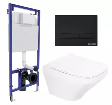 Комплект 3 в 1 инсталляция Berges Wasserhaus Novum 040255 + Унитаз подвесной BelBagno Sela BB3201CHR + кнопка черная 040255+BB3201CHR+BB3201SC