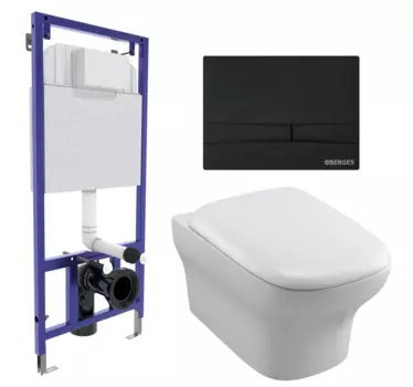Комплект 3 в 1 инсталляция Berges Wasserhaus Novum 040255 + Унитаз подвесной Jacob Delafon Vox EDM102-00 + кнопка черная 040255+EDM102-00+E20142-00