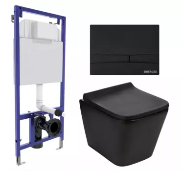 Комплект 3 в 1 инсталляция Berges Wasserhaus Novum 040255 + Подвесной унитаз WeltWasser Gelbach 041 MT-BL + кнопка черная 040255+10000008262
