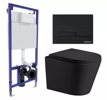 Комплект 3 в 1 инсталляция Berges Wasserhaus Novum 040255 + Подвесной унитаз WeltWasser Salzbach 043 MT-BL + кнопка черная 040255+10000008258