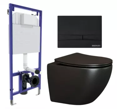 Комплект 3 в 1 инсталляция Berges Wasserhaus Novum 040255 + Унитаз подвесной Ceramica Nova Metropol CN4002MB + кнопка черная 040255+CN4002MB