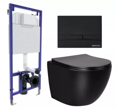Комплект 3 в 1 инсталляция Berges Wasserhaus Novum 040255 + Унитаз Vincea Globo VT1-14MB + кнопка черная 040255+VT1-14MB