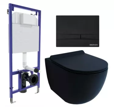 Комплект 3 в 1 инсталляция Berges Wasserhaus Novum 040255 + Унитаз подвесной Esbano Garcia + кнопка черная 040255+ESUPGARCBM