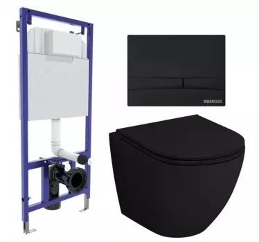 Комплект 3 в 1 инсталляция Berges Wasserhaus Novum 040255 + Унитаз подвесной Grossman GR-4455BMS + кнопка черная 040255+GR-4455BMS
