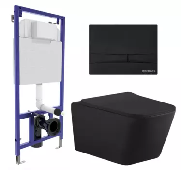 Комплект 3 в 1 инсталляция Berges Wasserhaus Novum 040255 + Унитаз подвесной Aquanet Tavr-W BW 287011 + кнопка черная 040255+287011
