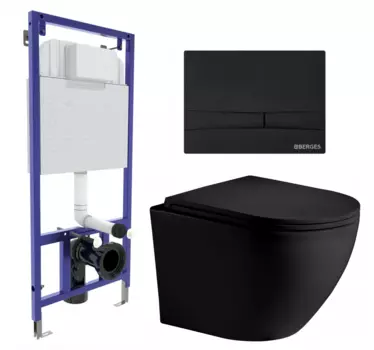 Комплект 3 в 1 инсталляция Berges Wasserhaus Novum 040255 + Унитаз подвесной Weltwasser WW Merzbach 043 MT-BL + кнопка черная 040255+10000009940