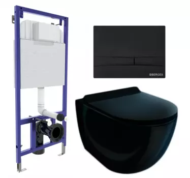 Комплект 3 в 1 инсталляция Berges Wasserhaus Novum 040255 + Унитаз подвесной Esbano Garcia ESUPGARCB + кнопка черная 040255+ESUPGARCB