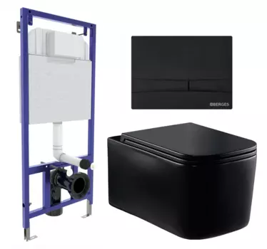 Комплект 3 в 1 инсталляция Berges Wasserhaus Novum 040255 + Унитаз Vincea Ultra Rimless VT1-32MB + кнопка черная 040255+VT1-32MB