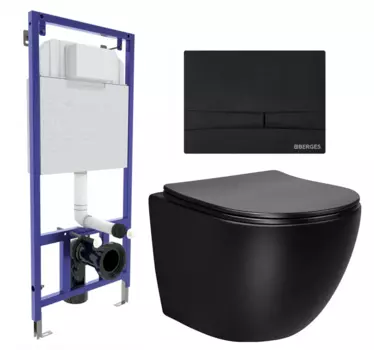 Комплект 3 в 1 инсталляция Berges Wasserhaus Novum 040255 + Унитаз Vincea Globo VT1-14SMB + кнопка черная 040255+VT1-14SMB