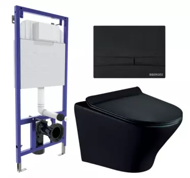 Комплект 3 в 1 инсталляция Berges Wasserhaus Novum 040255 + Унитаз подвесной Esbano Aster ESUPASTEBM + кнопка черная 040255+ESUPASTEBM