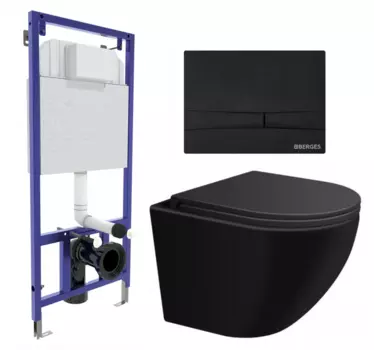 Комплект 3 в 1 инсталляция Berges Wasserhaus Novum 040255 + Подвесной унитаз SinteSi EVI + кнопка черная 040255+SIN-TS-EVI-151BM